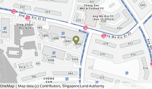 Location map of Blk 588D Ang Mo Kio St 52, a HDB resale block in Ang Mo Kio, Singapore