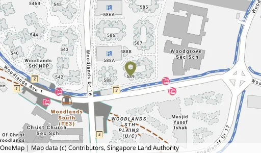 Location map of Blk 589 Woodlands Dr 16, a HDB resale block in Woodlands, Singapore