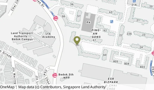 Location map of Blk 59 Chai Chee Rd, a HDB resale block in Bedok, Singapore