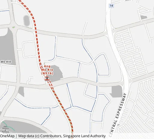 Map of the area around Blk 590A Ang Mo Kio St 51 in Ang Mo Kio, showing 400 m and 1 km rings and 2 primary schools within 1 km