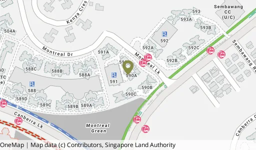 Location map of Blk 590A Montreal Link, a HDB resale block in Sembawang, Singapore