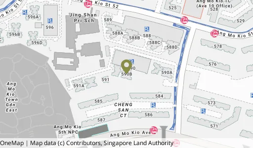 Location map of Blk 590B Ang Mo Kio St 51, a HDB resale block in Ang Mo Kio, Singapore