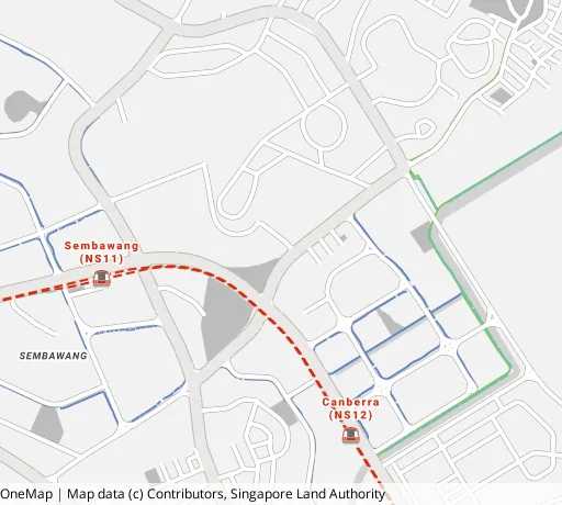 Map of the area around Blk 590B Montreal Link in Sembawang, showing 400 m and 1 km rings and 2 primary schools within 1 km