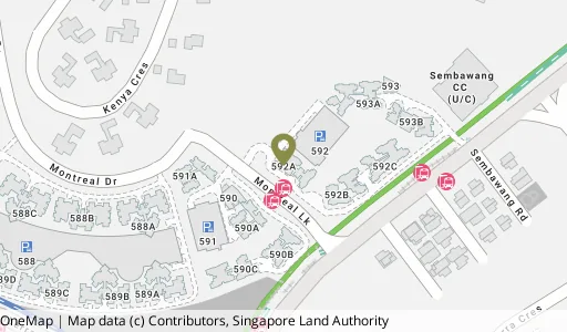 Location map of Blk 592A Montreal Link, a HDB resale block in Sembawang, Singapore