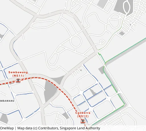 Map of the area around Blk 593B Montreal Link in Sembawang, showing 400 m and 1 km rings and 1 primary school within 1 km