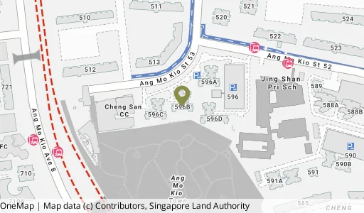 Location map of Blk 596B Ang Mo Kio St 52, a HDB resale block in Ang Mo Kio, Singapore