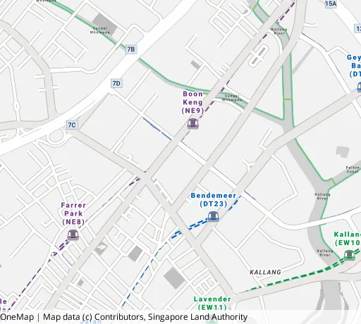 Map of the area around Blk 6 Boon Keng Rd in Kallang/Whampoa, showing 400 m and 1 km rings and 2 primary schools within 1 km
