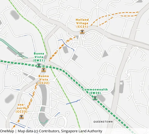 Map of the area around Blk 6 Holland Cl in Queenstown, showing 400 m and 1 km rings and 1 primary school within 1 km