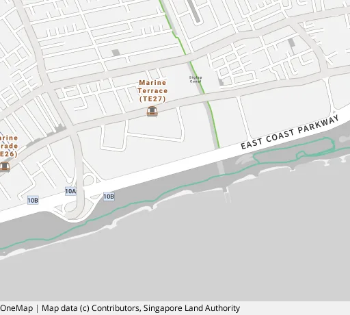 Map of the area around Blk 6 Marine Ter in Marine Parade, showing 400 m and 1 km rings and 3 primary schools within 1 km