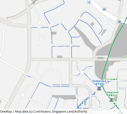 Map of the area around Blk 601A Tampines Ave 9 in Tampines, showing 400 m and 1 km rings and 2 primary schools within 1 km