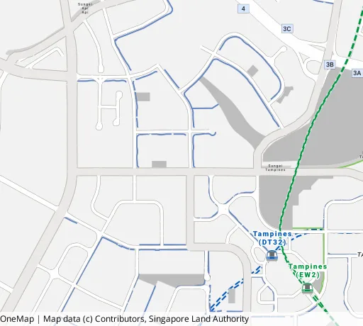 Map of the area around Blk 601B Tampines Ave 9 in Tampines, showing 400 m and 1 km rings and 2 primary schools within 1 km
