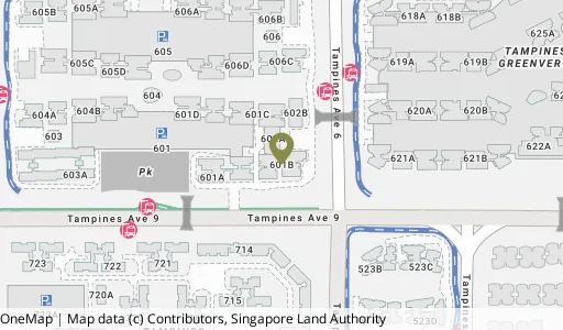 Location map of Blk 601B Tampines Ave 9, a HDB resale block in Tampines, Singapore