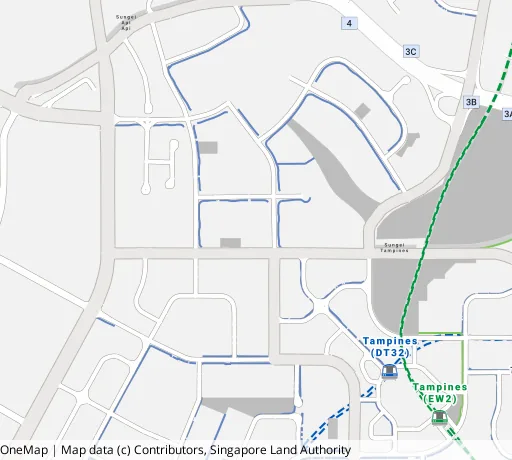 Map of the area around Blk 601C Tampines Ave 9 in Tampines, showing 400 m and 1 km rings and 2 primary schools within 1 km