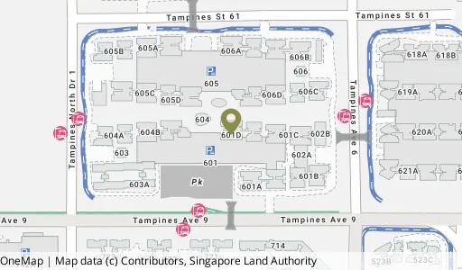 Location map of Blk 601D Tampines Ave 9, a HDB resale block in Tampines, Singapore
