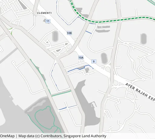 Map of the area around Blk 602 Clementi West St 1 in Clementi, showing 400 m and 1 km rings and 2 hawker centres within 1 km