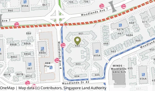 Location map of Blk 602 Woodlands Dr 42, a HDB resale block in Woodlands, Singapore