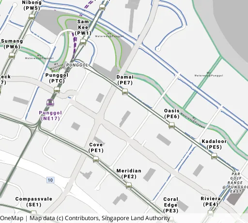 Map of the area around Blk 603A Punggol Rd in Punggol, showing 400 m and 1 km rings and 6 primary schools within 1 km