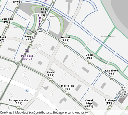 Map of the area around Blk 603B Punggol Rd in Punggol, showing 400 m and 1 km rings and 6 primary schools within 1 km