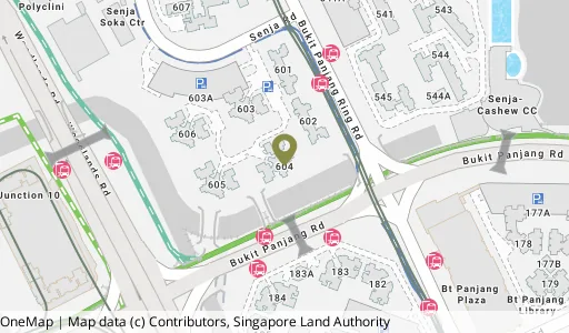 Location map of Blk 604 Senja Rd, a HDB resale block in Bukit Panjang, Singapore