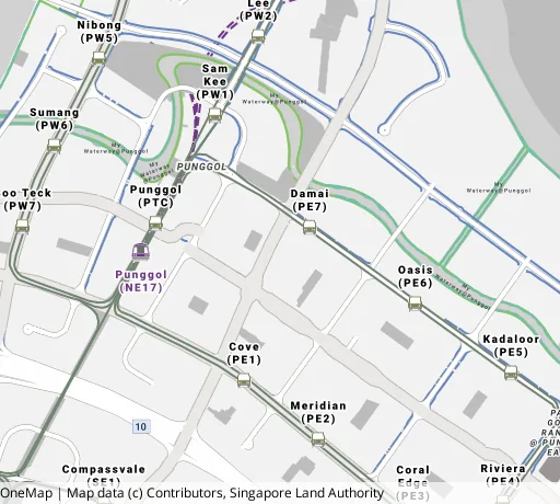 Map of the area around Blk 604A Punggol Rd in Punggol, showing 400 m and 1 km rings and 6 primary schools within 1 km