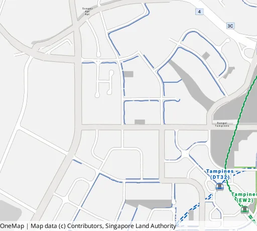 Map of the area around Blk 604A Tampines Ave 9 in Tampines, showing 400 m and 1 km rings and 2 primary schools within 1 km