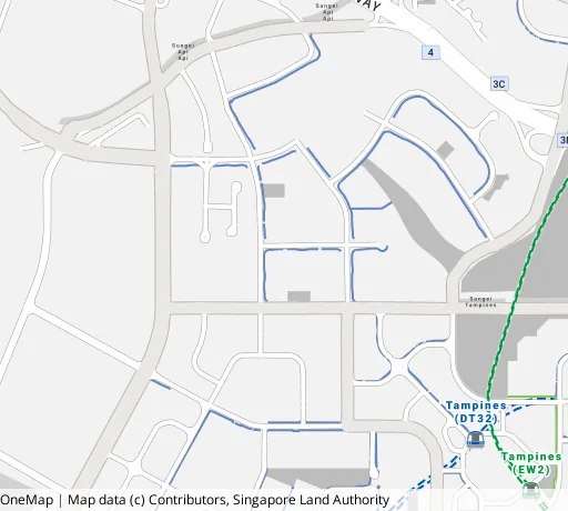 Map of the area around Blk 605A Tampines St 61 in Tampines, showing 400 m and 1 km rings and 2 primary schools within 1 km