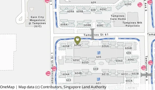 Location map of Blk 605A Tampines St 61, a HDB resale block in Tampines, Singapore