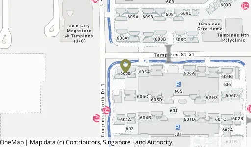 Location map of Blk 605B Tampines St 61, a HDB resale block in Tampines, Singapore