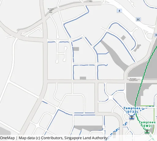 Map of the area around Blk 605C Tampines St 61 in Tampines, showing 400 m and 1 km rings and 2 primary schools within 1 km