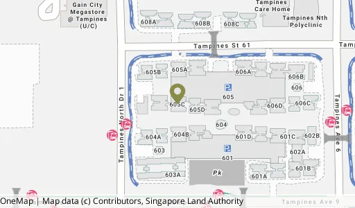 Location map of Blk 605C Tampines St 61, a HDB resale block in Tampines, Singapore