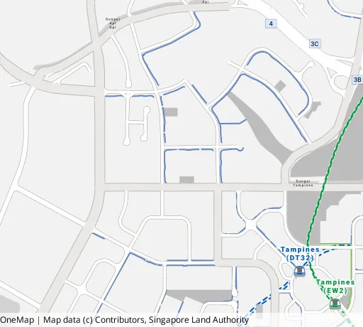 Map of the area around Blk 605D Tampines St 61 in Tampines, showing 400 m and 1 km rings and 2 primary schools within 1 km