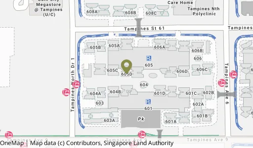 Location map of Blk 605D Tampines St 61, a HDB resale block in Tampines, Singapore