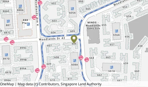 Location map of Blk 606 Woodlands Ring Rd, a HDB resale block in Woodlands, Singapore