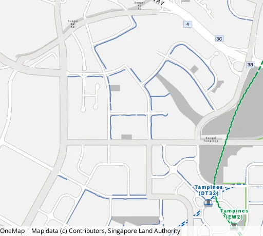 Map of the area around Blk 606A Tampines St 61 in Tampines, showing 400 m and 1 km rings and 2 primary schools within 1 km
