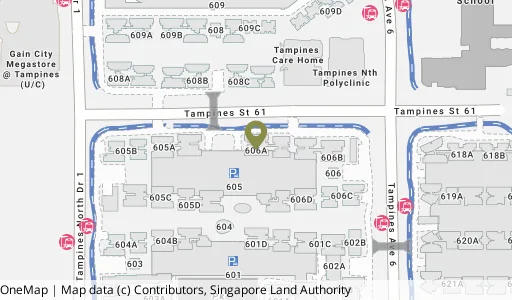 Location map of Blk 606A Tampines St 61, a HDB resale block in Tampines, Singapore