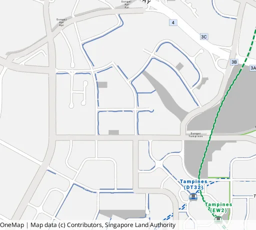 Map of the area around Blk 606B Tampines St 61 in Tampines, showing 400 m and 1 km rings and 2 primary schools within 1 km