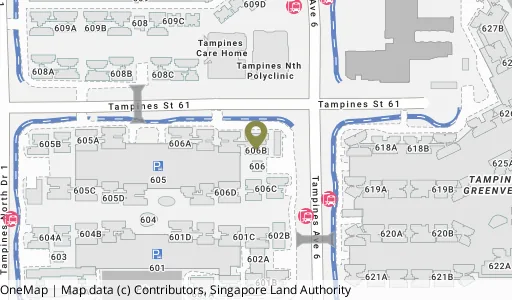 Location map of Blk 606B Tampines St 61, a HDB resale block in Tampines, Singapore