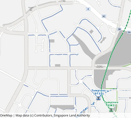 Map of the area around Blk 606C Tampines St 61 in Tampines, showing 400 m and 1 km rings and 2 primary schools within 1 km