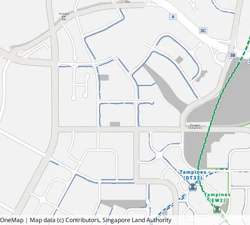 Map of the area around Blk 606D Tampines St 61 in Tampines, showing 400 m and 1 km rings and 2 primary schools within 1 km