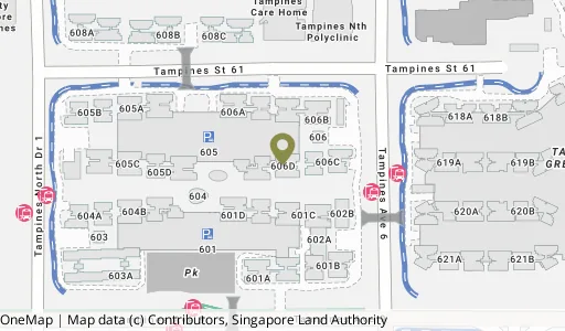 Location map of Blk 606D Tampines St 61, a HDB resale block in Tampines, Singapore