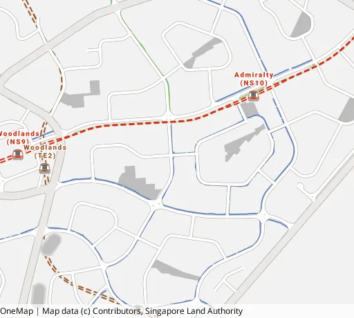 Map of the area around Blk 607 Woodlands Ring Rd in Woodlands, showing 400 m and 1 km rings and 5 primary schools within 1 km