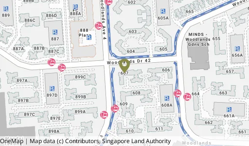 Location map of Blk 607 Woodlands Ring Rd, a HDB resale block in Woodlands, Singapore