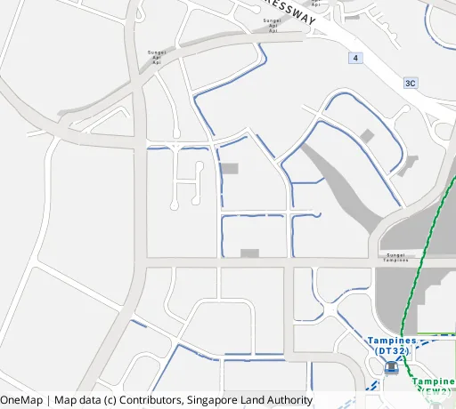 Map of the area around Blk 608A Tampines Nth Dr 1 in Tampines, showing 400 m and 1 km rings and 2 primary schools within 1 km