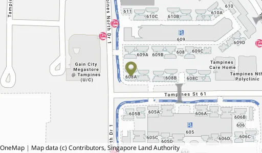 Location map of Blk 608A Tampines Nth Dr 1, a HDB resale block in Tampines, Singapore