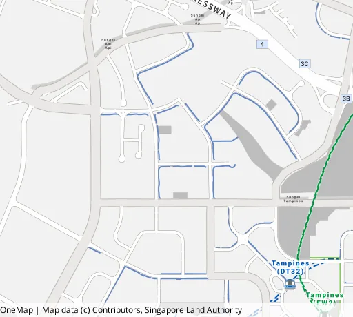 Map of the area around Blk 608B Tampines Nth Dr 1 in Tampines, showing 400 m and 1 km rings and 2 primary schools within 1 km