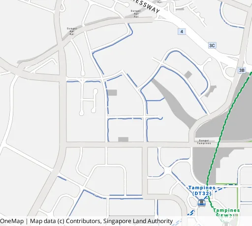 Map of the area around Blk 608C Tampines Nth Dr 1 in Tampines, showing 400 m and 1 km rings and 2 primary schools within 1 km