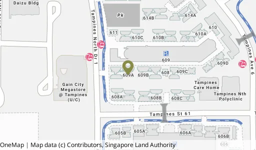 Location map of Blk 609A Tampines Nth Dr 1, a HDB resale block in Tampines, Singapore