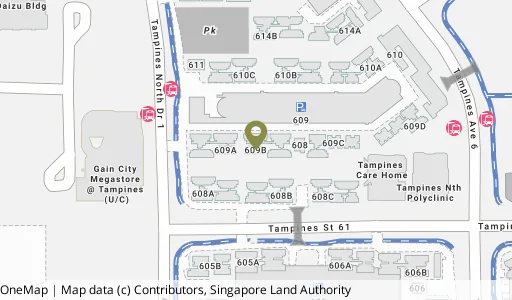 Location map of Blk 609B Tampines Nth Dr 1, a HDB resale block in Tampines, Singapore