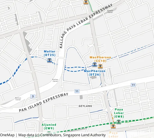 Map of the area around Blk 61 Circuit Rd in Geylang, showing 400 m and 1 km rings and 2 primary schools within 1 km