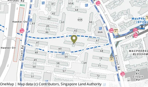 Location map of Blk 61 Circuit Rd, a HDB resale block in Geylang, Singapore